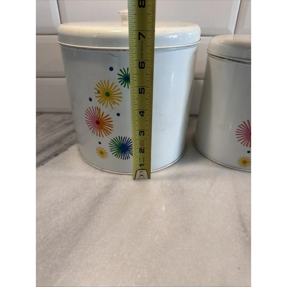 Vintage MCM Atomic Pattern Colorful Metal Canisters GW992
